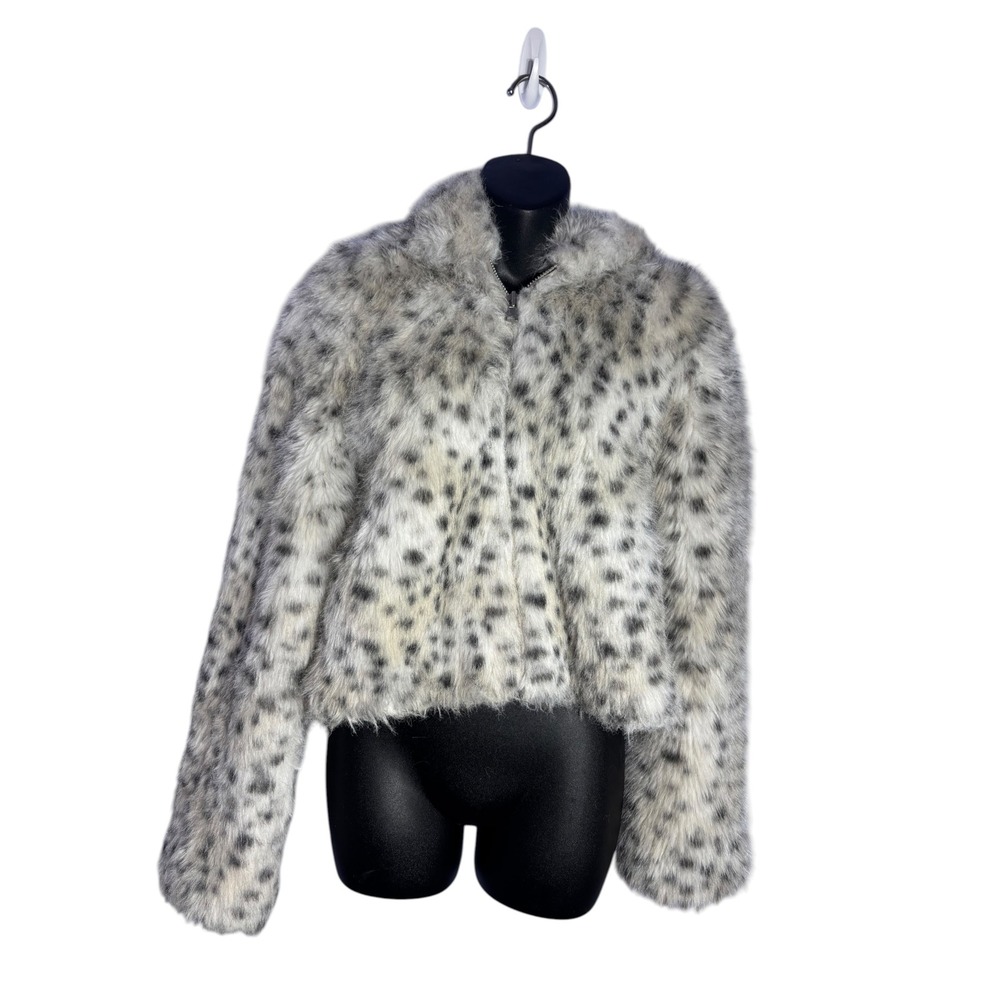 Free people women's louder please faux fur jacket snow leopard